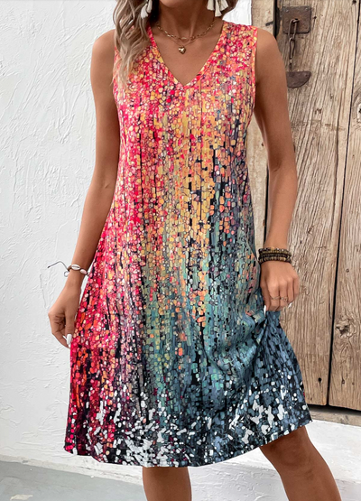 A-line sleeveless dress with V-neck