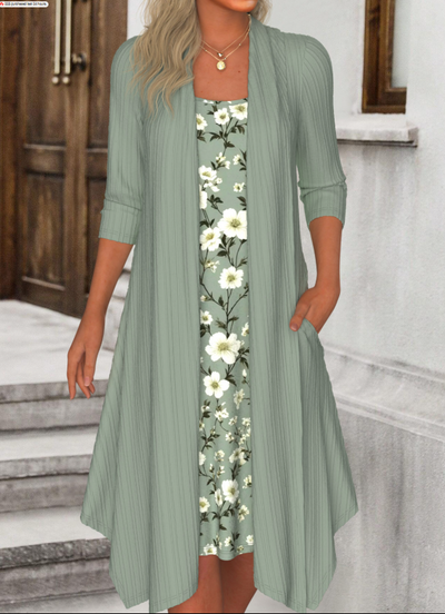 2-in-1 Floral Print A-Line Dress