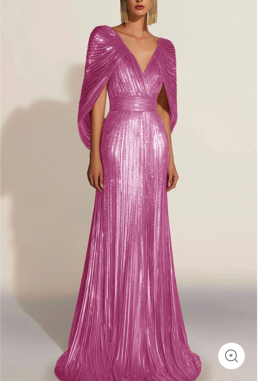 Aurélie | Golden Pleated Evening Gown with Cape