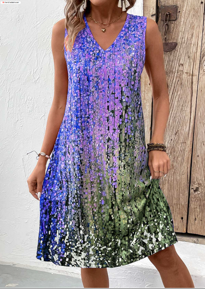 A-line sleeveless dress with V-neck