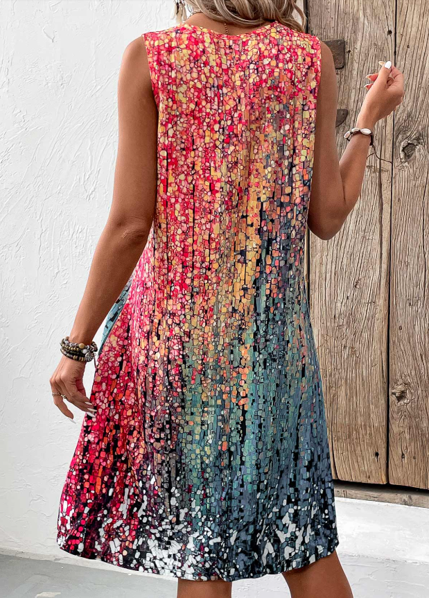 A-line sleeveless dress with V-neck