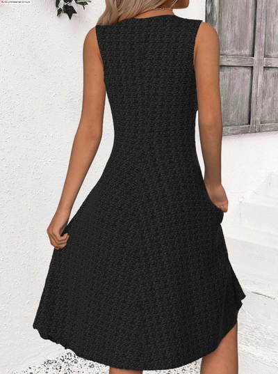 Black Sleeveless Dress with Ruffles and Round Neck