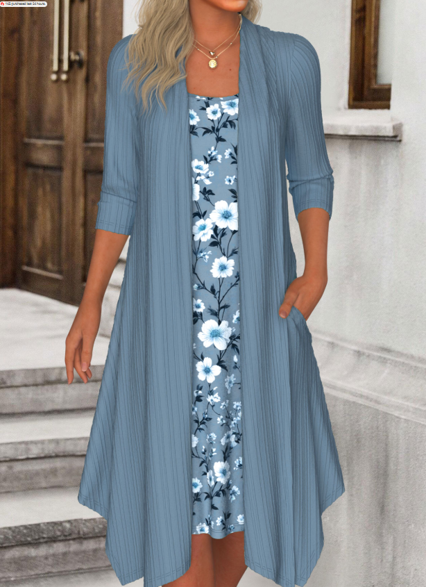 2-in-1 Floral Print A-Line Dress