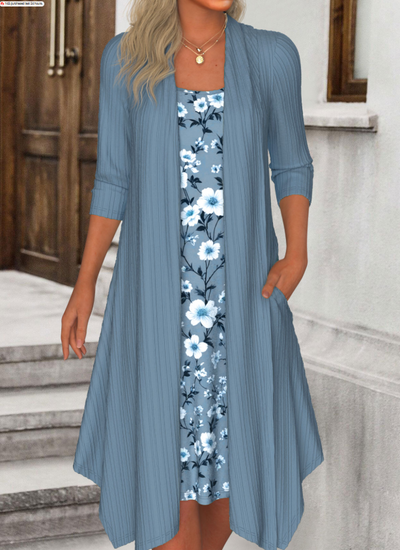 2-in-1 Floral Print A-Line Dress