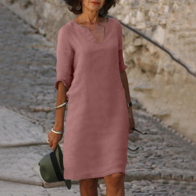 Linen Dress - Amara Linen V-Neck Dress