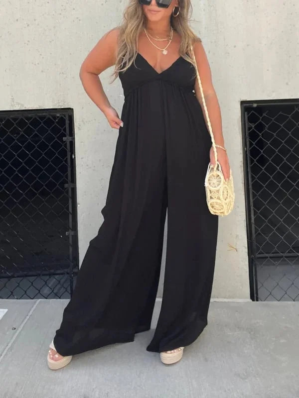 Comfortable women's jumpsuit with a V-neck and wide legs