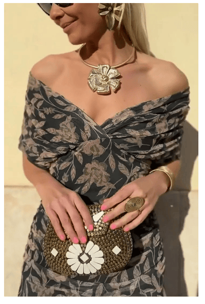 Off-Shoulder V-Neck Printed Dress for Women
