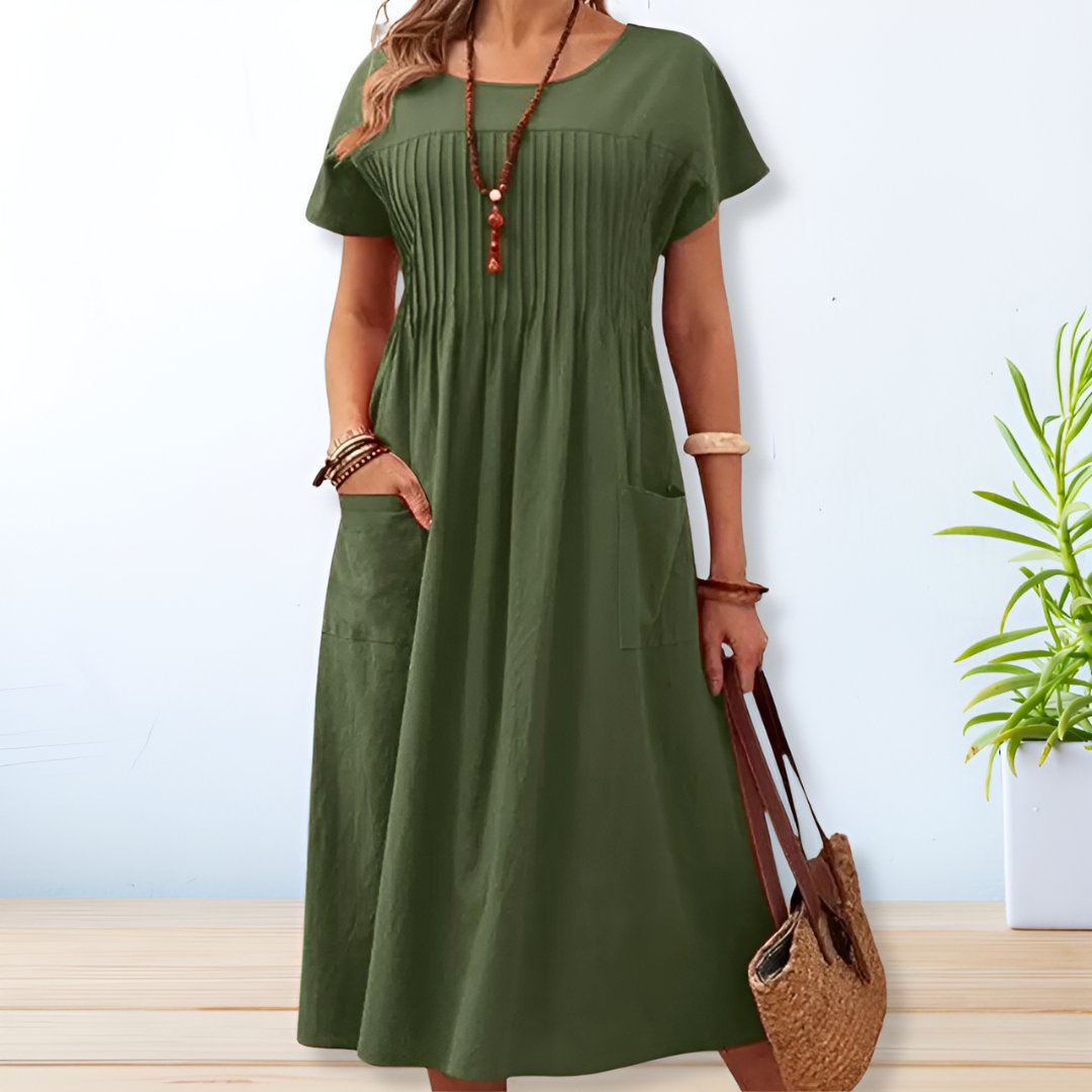 Chelsea - Elegant O-neck Short Sleeve Dress to Mid-Calf
