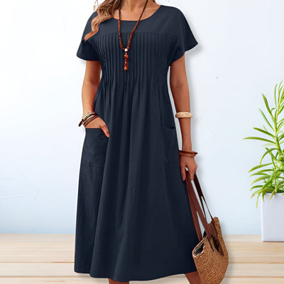 Chelsea - Elegant O-neck Short Sleeve Dress to Mid-Calf