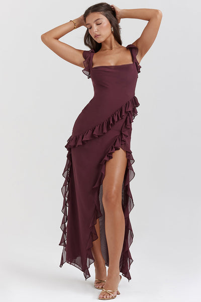 Riana Flowing Dress with Ruffles and Water Neckline