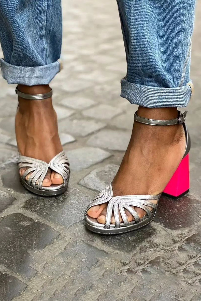 Seraphina | Sparkling sandals with a wide heel and elegant buckle closure