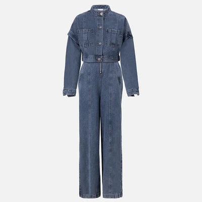 Denim Bandeau Zipper Jumpsuit & Jacket Set