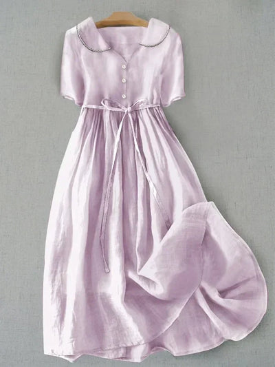 Isla - Elegant dress made of cotton and linen with medium sleeves