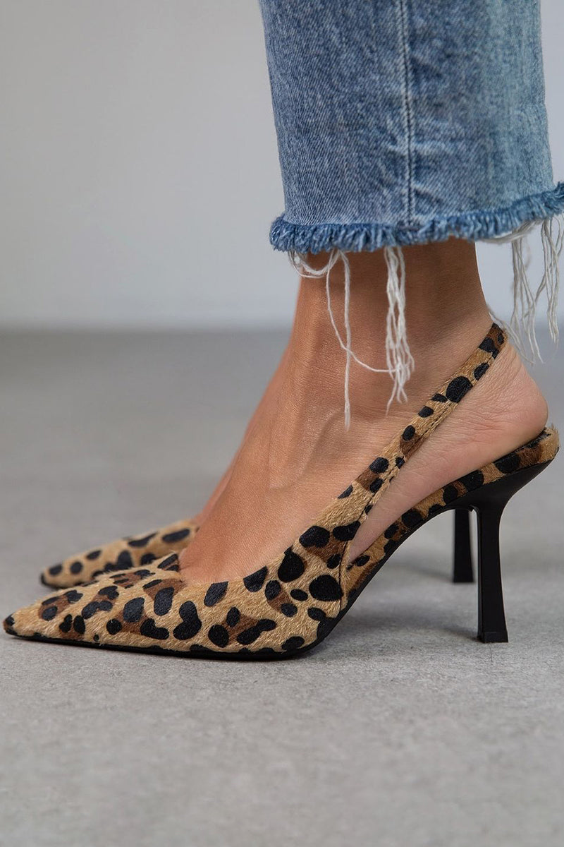 Liorina | Khaki Heels with Leopard Print and Pointed Toe