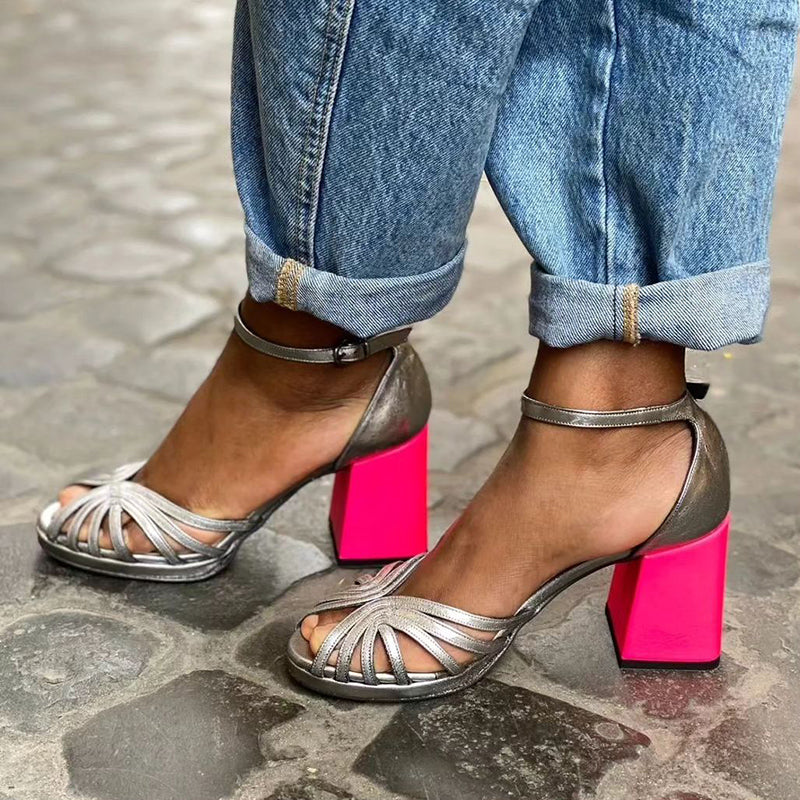 Seraphina | Sparkling sandals with a wide heel and elegant buckle closure