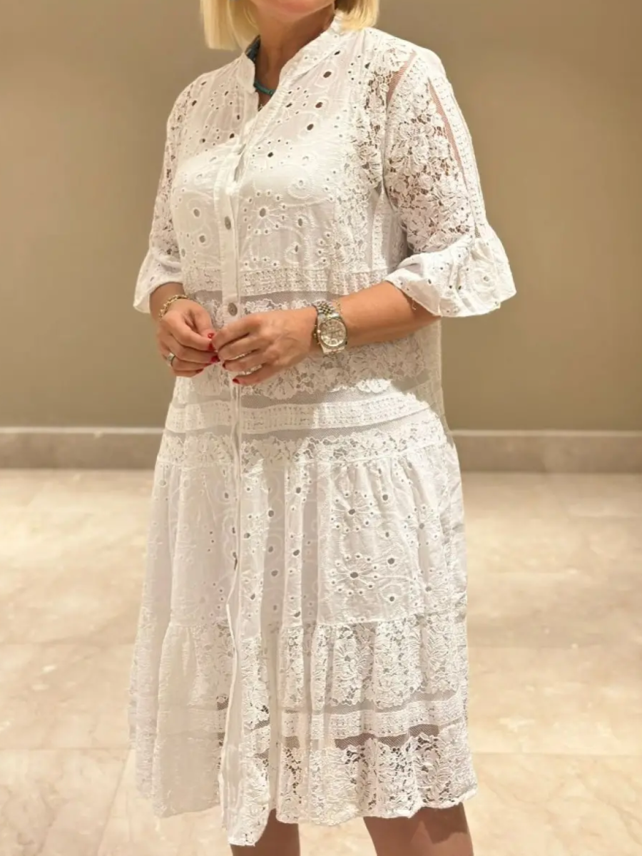 Selina – Dress with Embroidery and Button Closure
