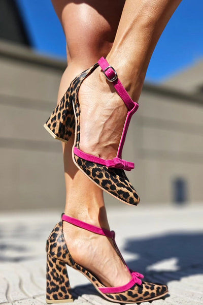 Leontina | Green sandals with leopard print and color accent