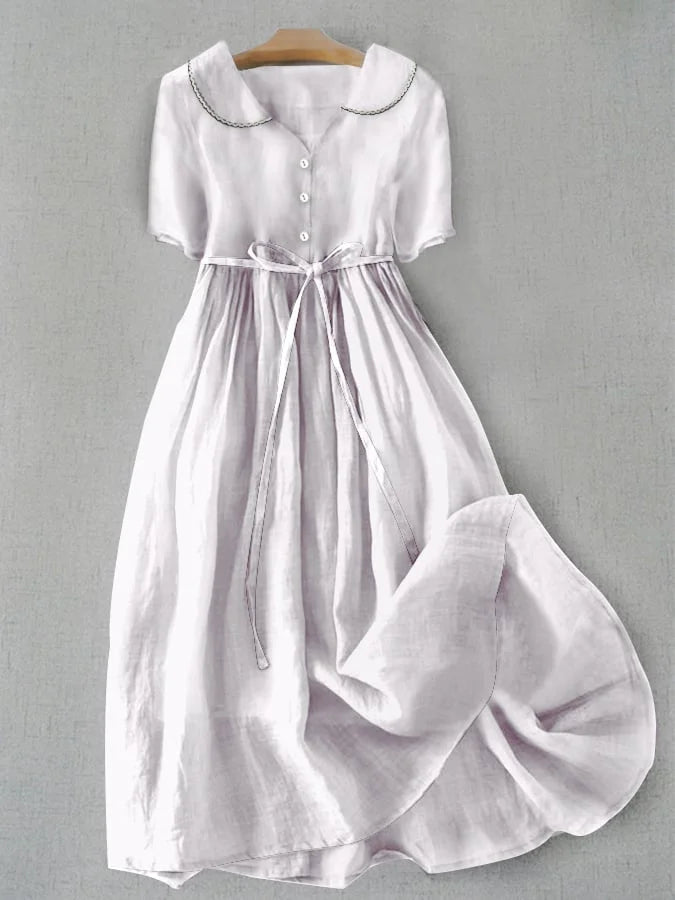 Isla - Elegant dress made of cotton and linen with medium sleeves