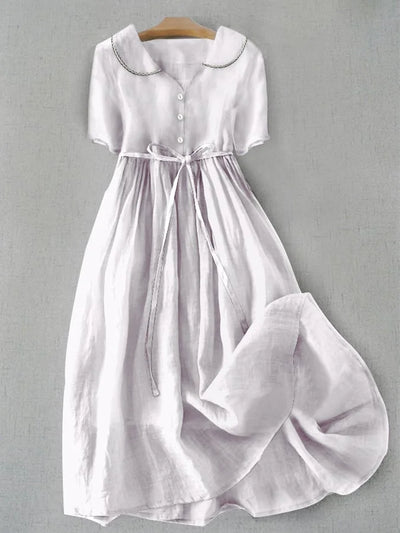 Isla - Elegant dress made of cotton and linen with medium sleeves