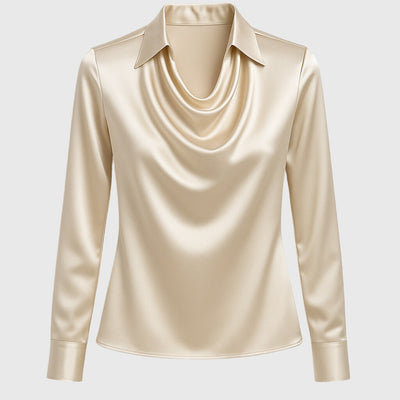Sylvie | Blouse with luxurious sheen and pleated neckline