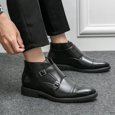 Darell | Leather Double Monk Boots with Strap