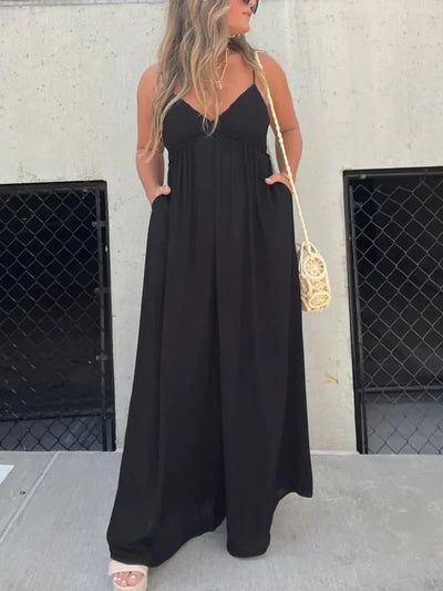 Comfortable women's jumpsuit with a V-neck and wide legs