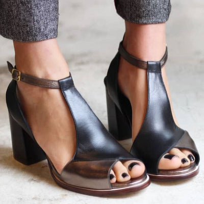 Nadaria | Black Patchwork Open-Toe Heeled Sandals