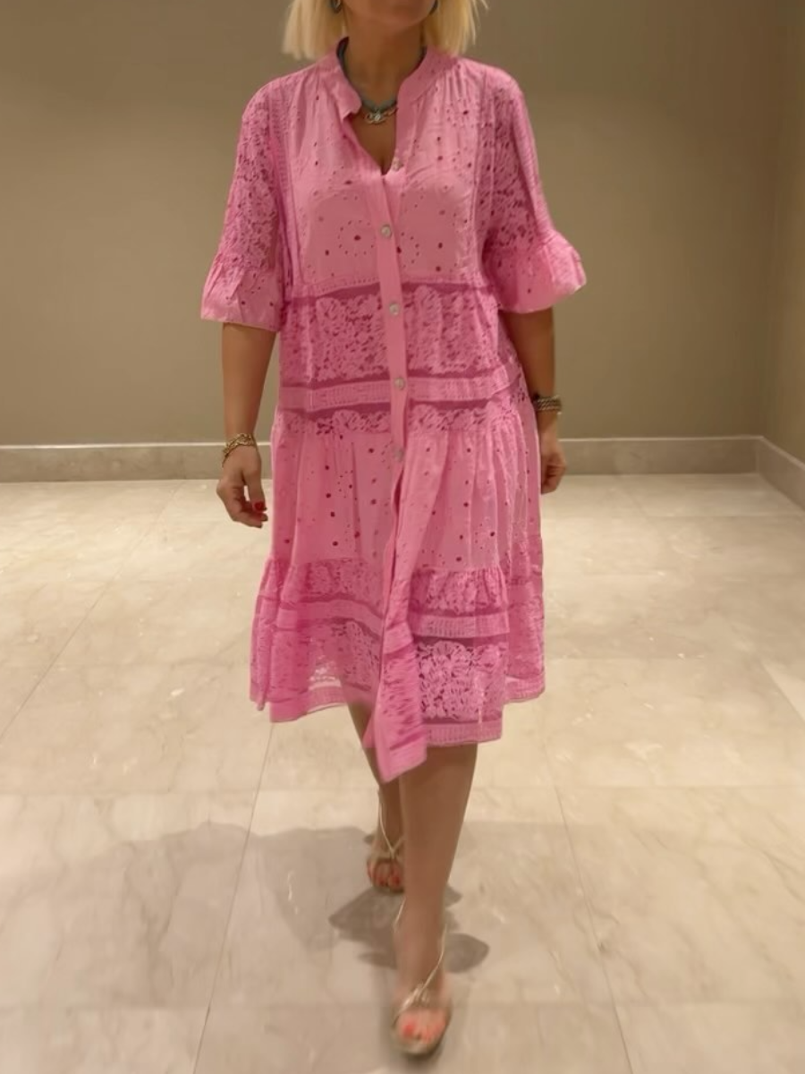 Selina – Dress with Embroidery and Button Closure