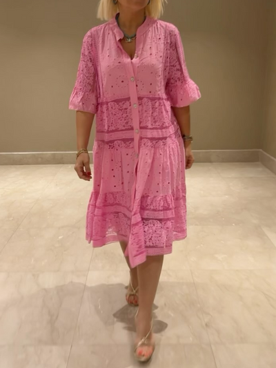 Selina – Dress with Embroidery and Button Closure