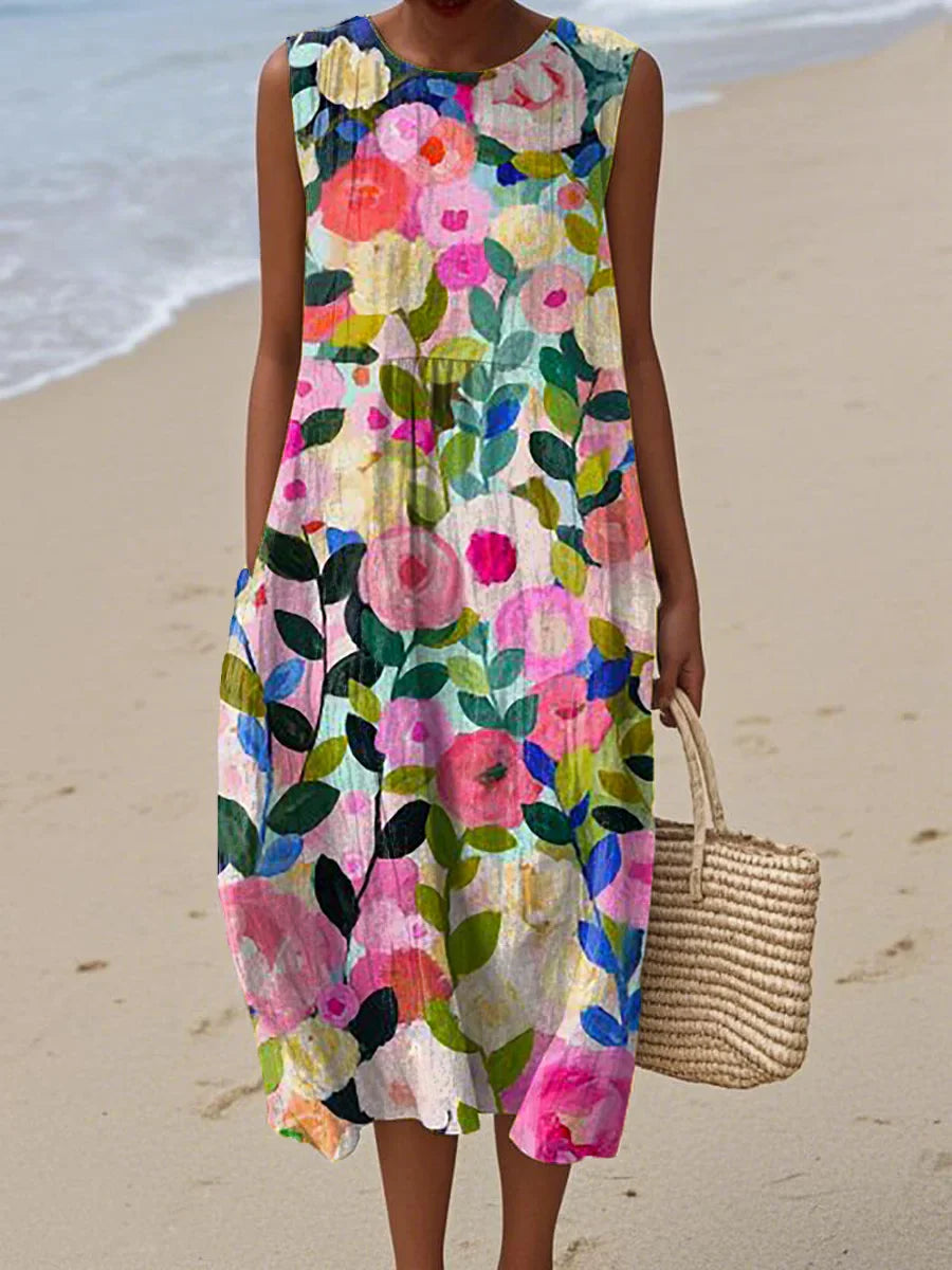 Floraine - Sleeveless Floral Dress