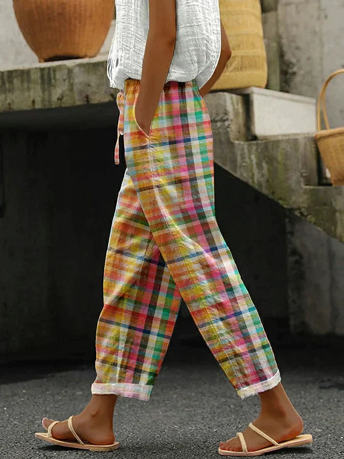 Noëlle | Checked pants with elastic waistband and tie closure