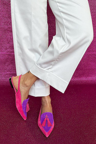 Frendessa | Colored ballet flats with fringes and decorative ankle strap