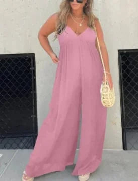 Comfortable women's jumpsuit with a V-neck and wide legs