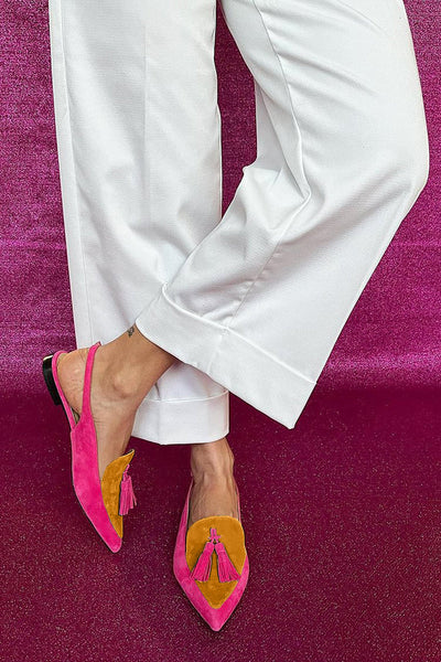 Frendessa | Colored ballet flats with fringes and decorative ankle strap