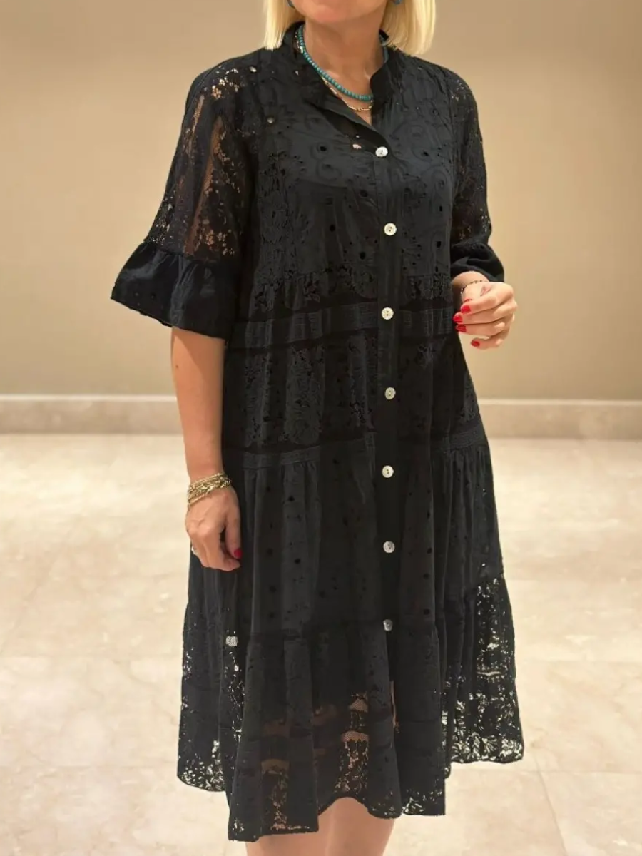 Selina – Dress with Embroidery and Button Closure