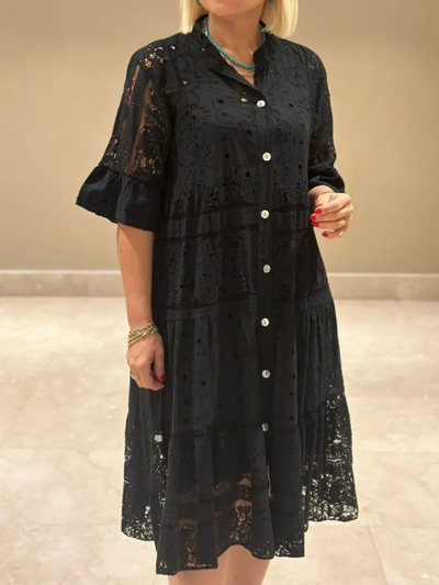 Selina – Dress with Embroidery and Button Closure