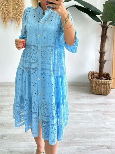 Selina – Dress with Embroidery and Button Closure