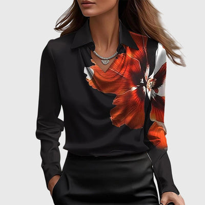 Sylvie | Blouse with luxurious sheen and pleated neckline