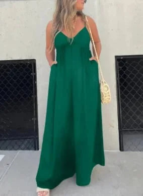 Comfortable women's jumpsuit with a V-neck and wide legs