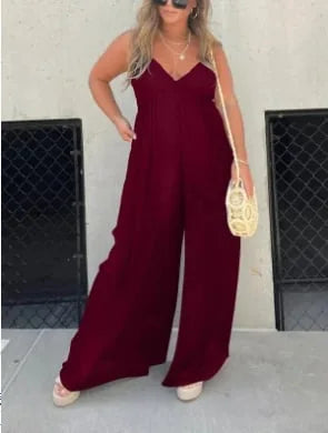 Comfortable women's jumpsuit with a V-neck and wide legs
