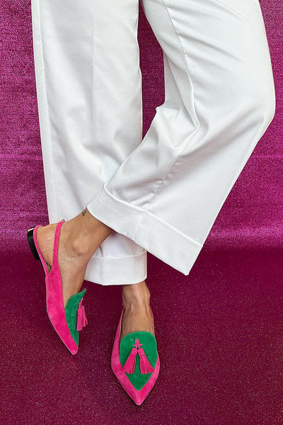 Frendessa | Colored ballet flats with fringes and decorative ankle strap