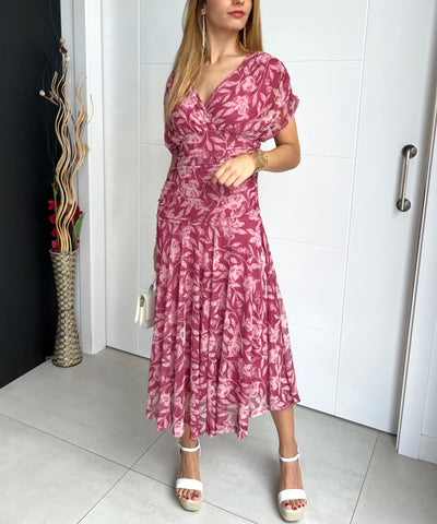 Off-Shoulder V-Neck Printed Dress for Women