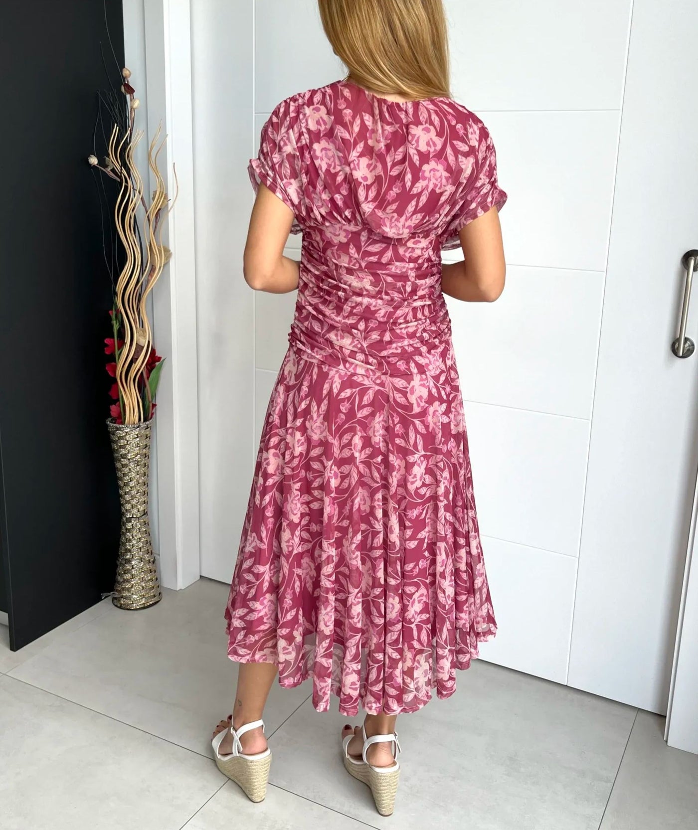 Off-Shoulder V-Neck Printed Dress for Women