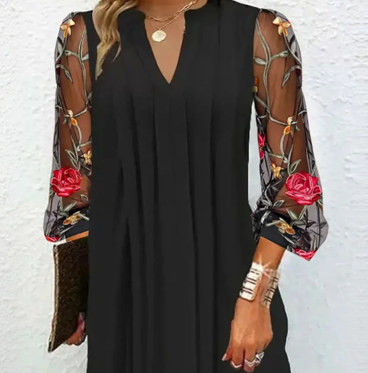 Renée | Elegant mini dress with V-neck and transparent sleeves