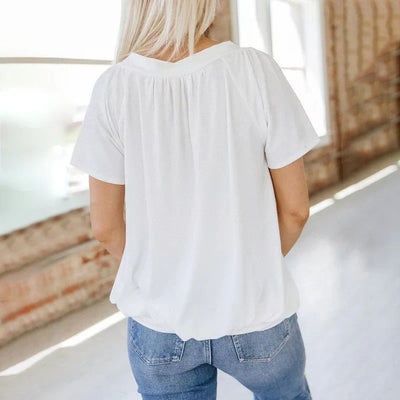 Women's Casual Blouse with Pleats and V-Neck