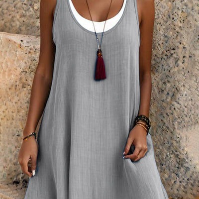 Relaxed, Loose, Sleeveless, Faux Two-Piece Tank Dress for Women