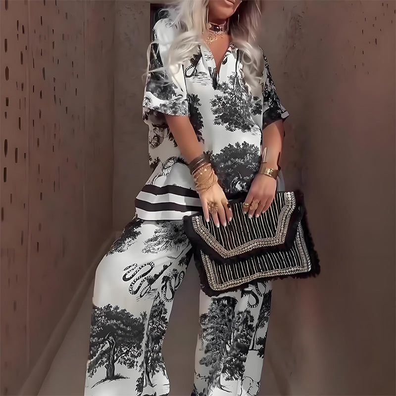 🔥🌊Two-Piece Set with V-Neck Top and Pants