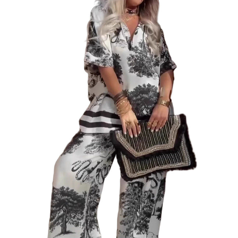🔥🌊Two-Piece Set with V-Neck Top and Pants