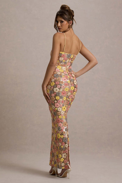 SELVIANA Floral Maxi Dress with Sequins