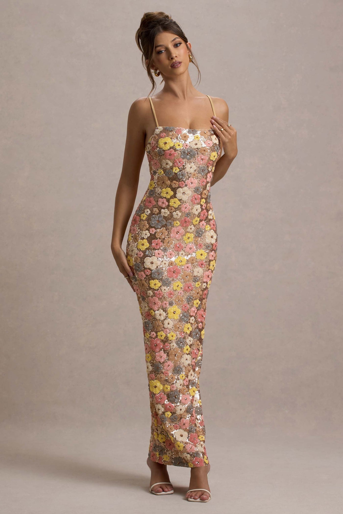 SELVIANA Floral Maxi Dress with Sequins